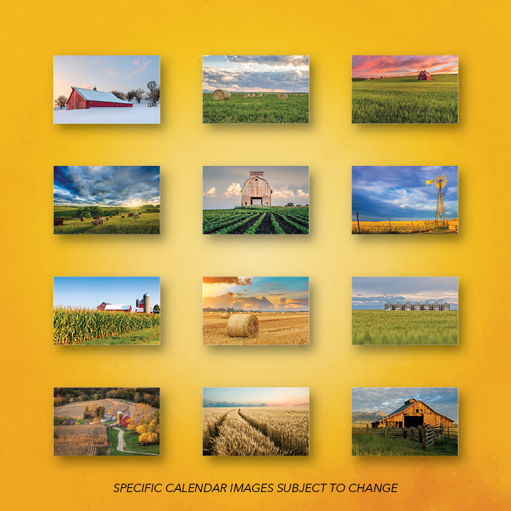 Collage of each monthly calendar image for Fields & Farms 2027