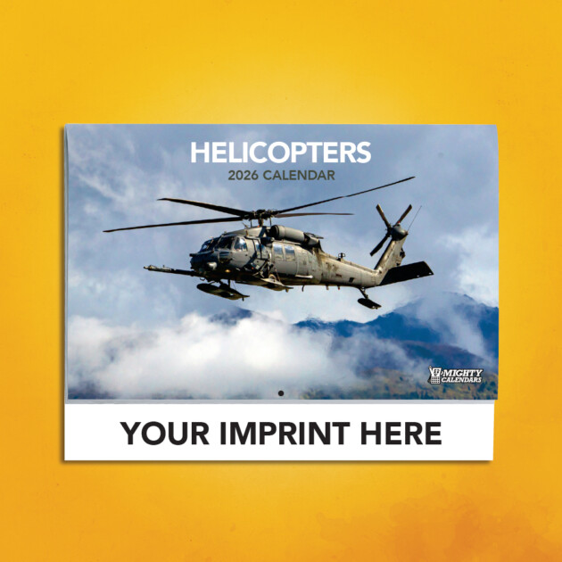 2026 Helicopters Calendar Cover with Black Imprint